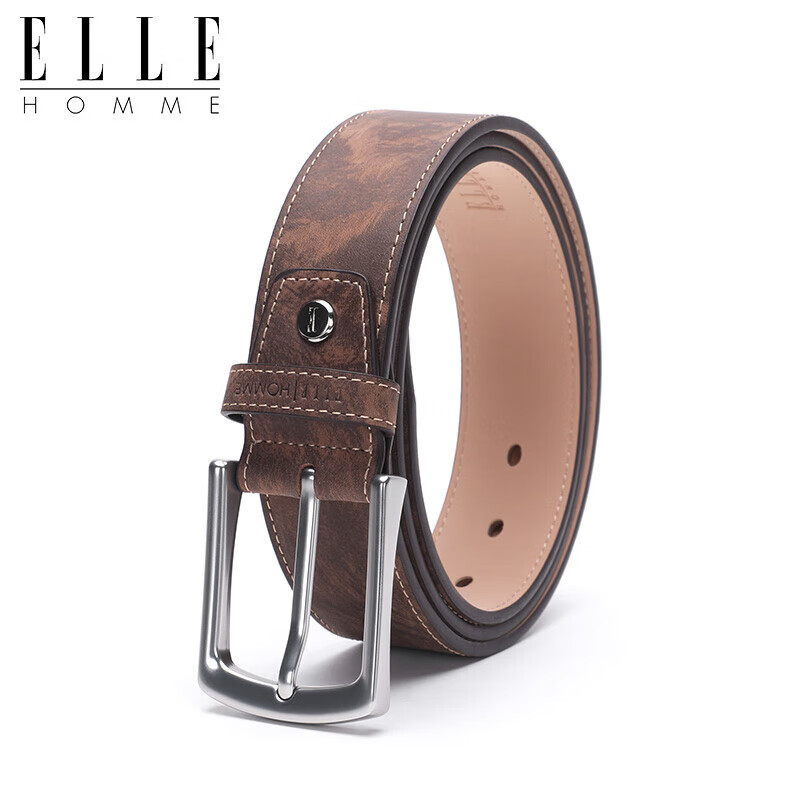 ELLE HOMME Men's Belt, Top-Grain Leather Pin Buckle Waistband, Fashionable Casual Trouser Belt for Men, Birthday Gift for Boyfriend