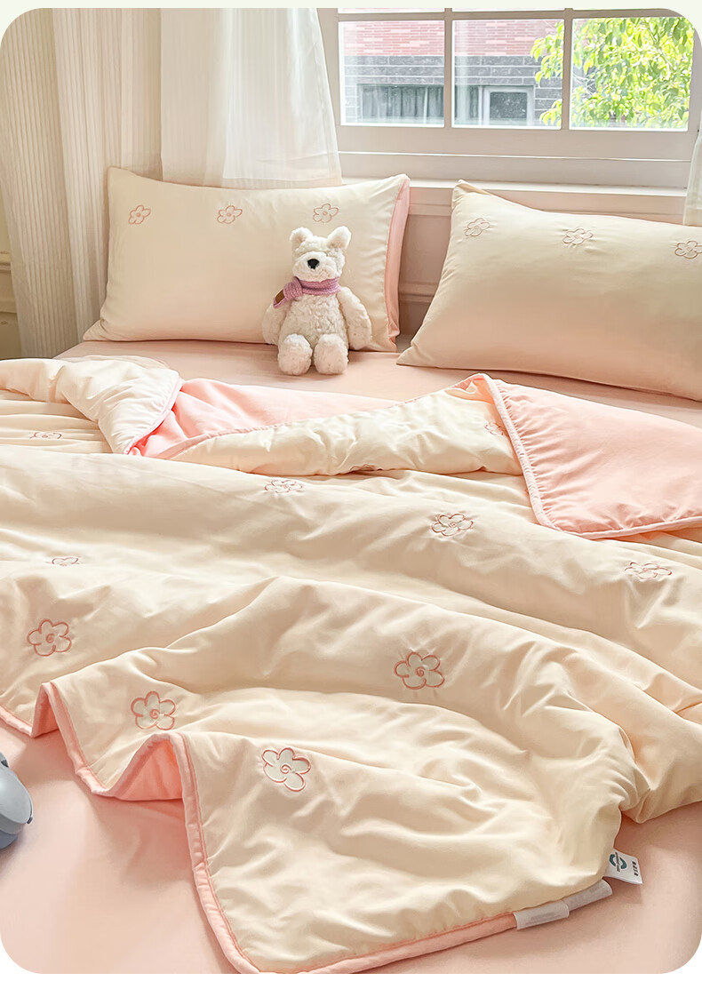 Dushiliren Class A Skin-Friendly Cotton Embroidered Air Conditioning Quilt Four-Piece Set Thin Quilt Home Bedding Set Bed Sheet Duvet Insert, Mountain Gray Cloud Pattern 200*230cm 1