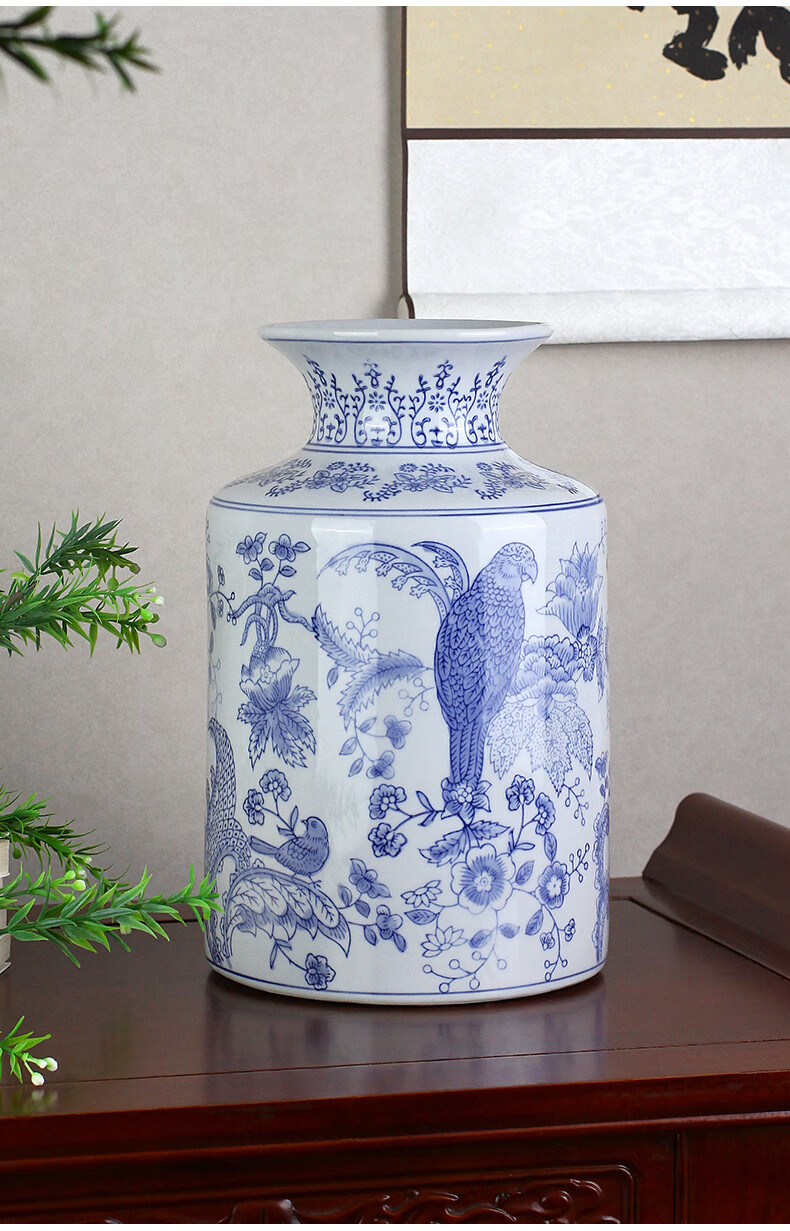 Qiju Yaji Ceramic Vase Living Room Study Decoration Good Meaning New Chinese Style Vase Parrot White Glaze Birdsong Flower Bloom 8 Inch 30007 5