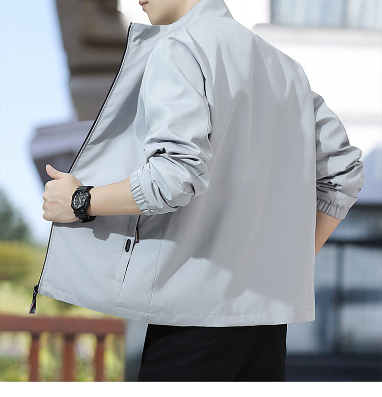 RED DRAGONFLY Men's Jacket Trendy Autumn Winter Business Executive Commuter Stand Collar Loose Casual Windproof Coat Gray 2XL 13