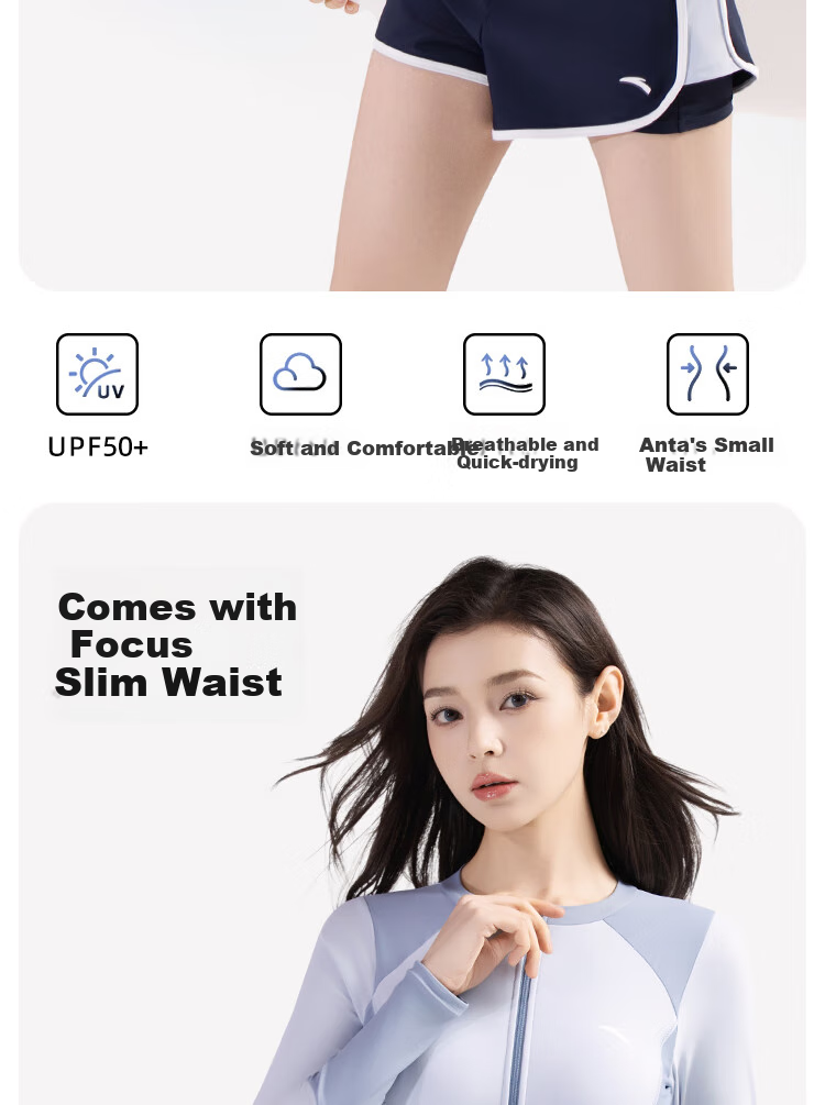 ANTA Slim Waist Swimsuit for Women, New Two-Piece Conservative Long-Sleeve Swimwear, Plus Size Hot Spring Swimwear for Curvy Girls, Sky Blue XL 2