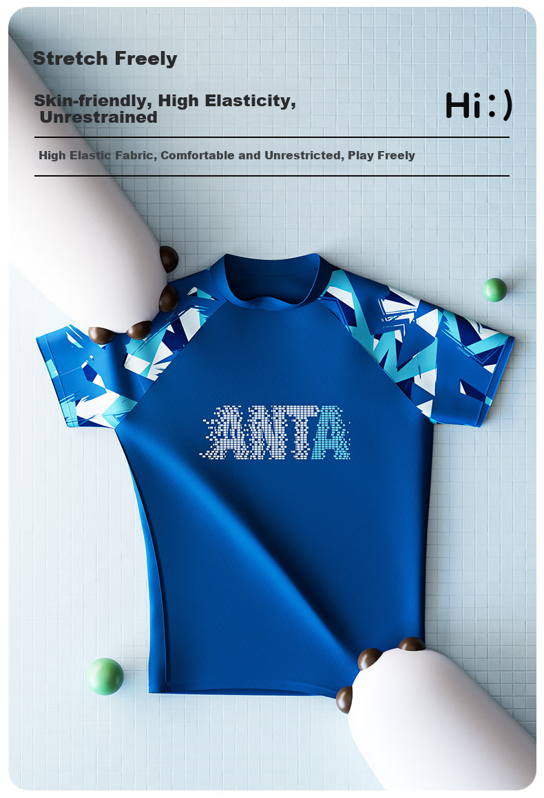 ANTA Children's Swimwear, Boys' 2026 New Style Swimsuit And Trunks Set, Two-Piece Youth Professional Sports Training Swimwear 3