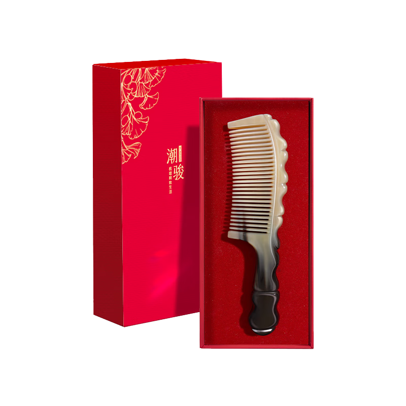 Chaojun Authentic Natural Ox Horn Comb, Thickened Scalp Massage Meridian Tool, Birthday Gift for Women Friends And Wives, Mid-Autumn Festival Gift, Practical High-End Present for Parents, Elders, And Clients