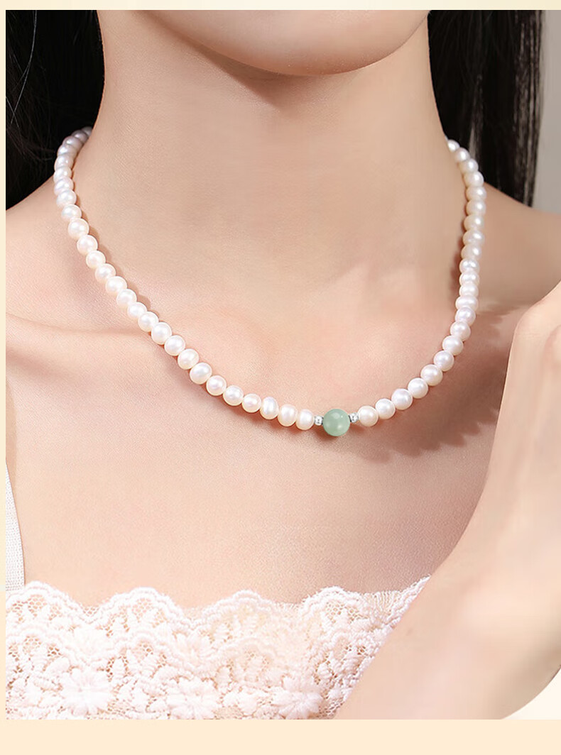 Lianqing Jade Freshwater Pearl Necklace for Women, Youthful Style, New Year Gift, Valentine's Day Present for Girlfriend Or Wife, Wedding Anniversary Gift 2