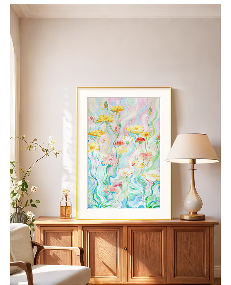 Haojiubujian × Lin Yun, Cream Style Living Room Decorative Painting, Floral Sofa Background Wall Art, Housewarming Gift, Entrance Hallway Hanging Picture 3