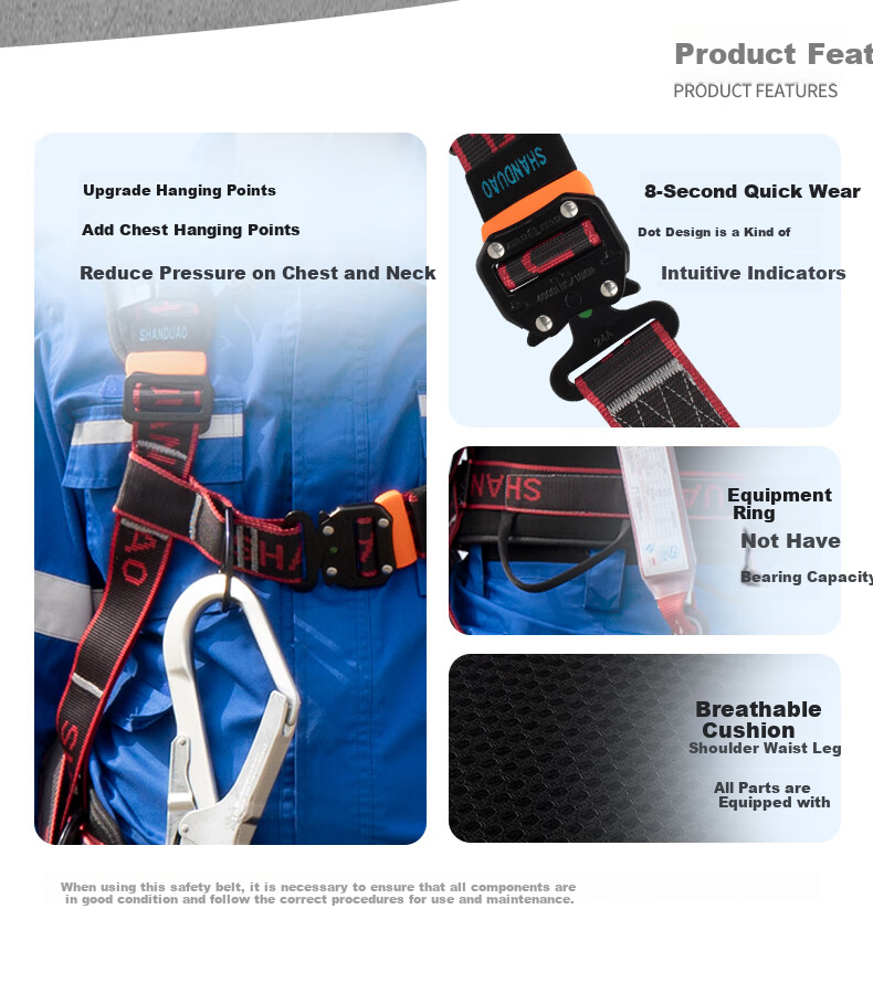 Shandouao Z-Y Fall Arrest Safety Harness, National Standard AD9088, Double Large Hooks with Cushioning Pack, 1.8 Meters 2