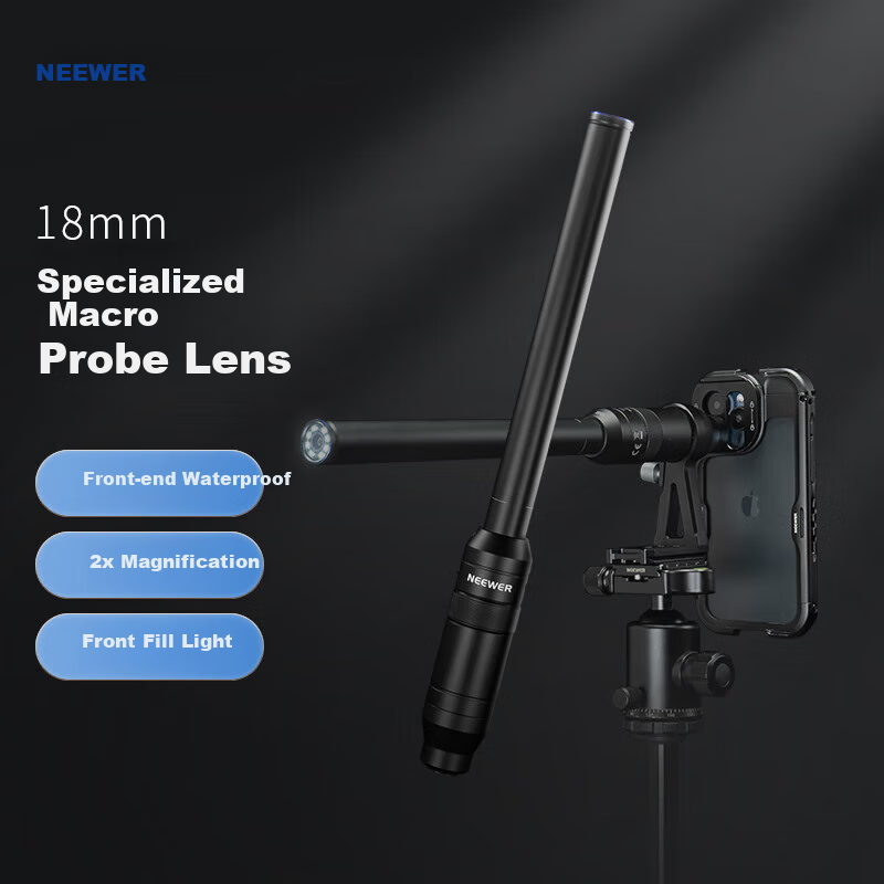 NEEWER Smartphone Lens, 18mm Macro Probe, Suitable for 17mm Threaded Back Plate Clamp, IPhone 18p Rabbit Cage Accessory, for Long-Distance Shooting, Insects And Plants Close-Up Photography