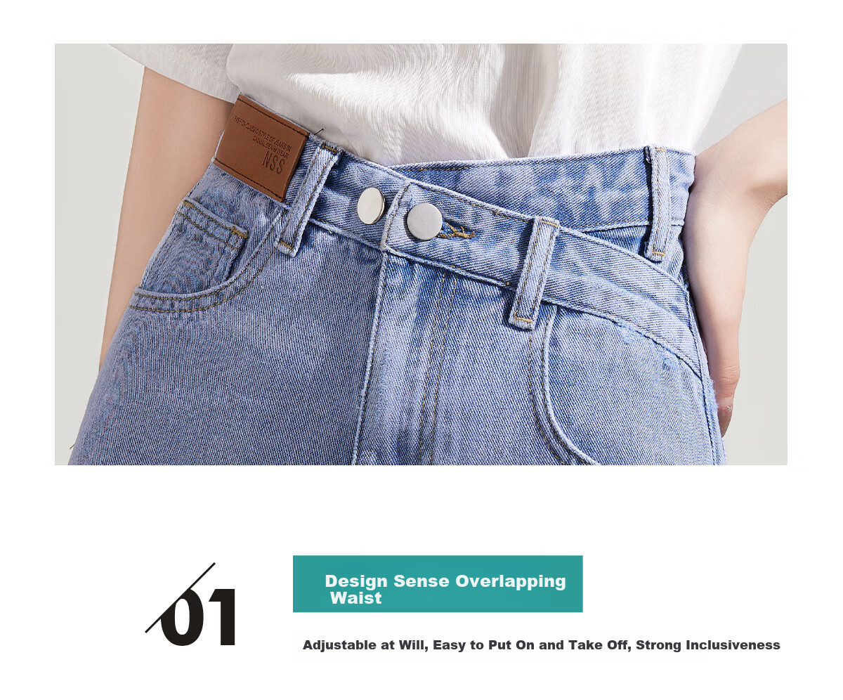 Halo Queen Women's Denim Shorts, Summer A-Line, Contrasting Colors, Slimming, Retro Hot Pants, High-Waisted, Leg-Lengthening, H52N030 9