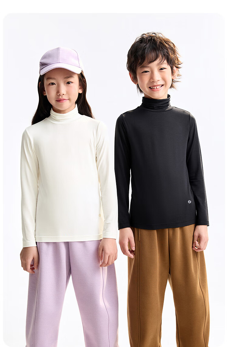 Annil Kids Boys and Girls High Collar Long Sleeve T-Shirt 2025 Autumn New Milk Candy White Size 150 4