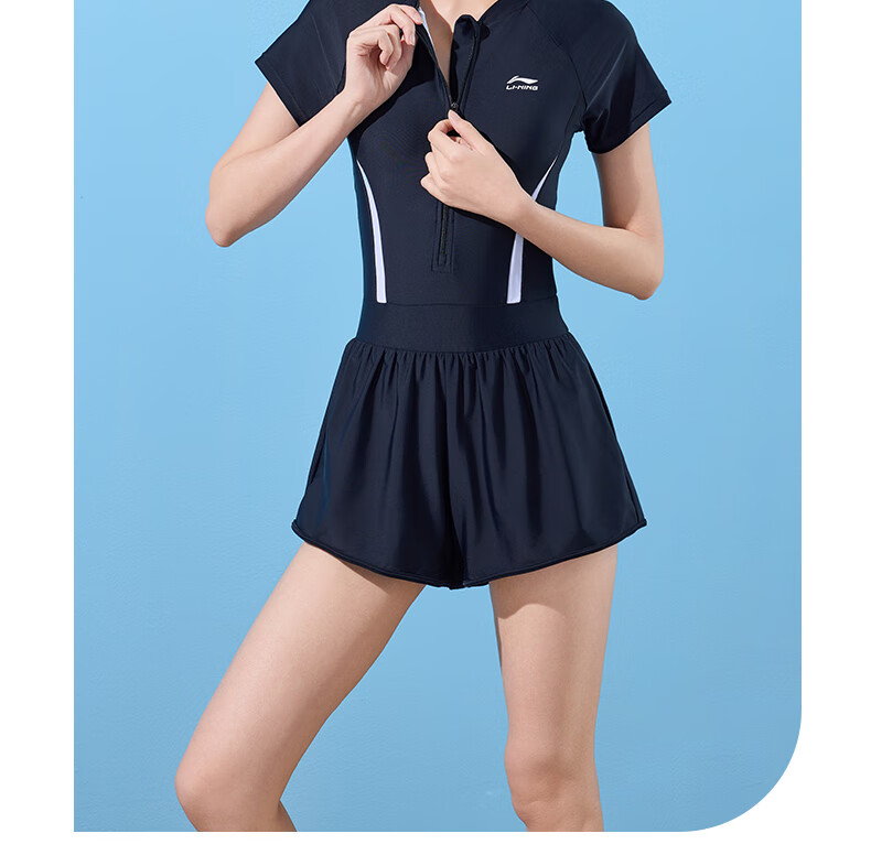 Li-Ning Women's Swimsuit, Fashionable One-Piece Boyleg, Casual High-Waist Slimming, Highly Elastic Breathable Hot Spring Swimwear, 508 Black Pink XL 21