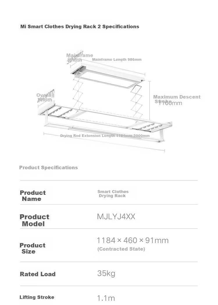 Mijia Smart Clothes Drying Rack 2 Pro [Subsidies], Xiaomi Electric Invisible Clothes Drying Rack, 3D Curved Dome Light 17