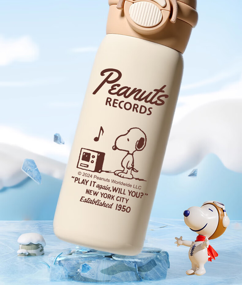 SNOOPY Kids Insulated Water Bottle Large Capacity 316 Stainless Steel Straw Water Bottle Boys Girls Student Dual-Use Portable Drinking Cup 15