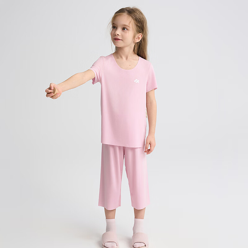 AIMER KIDS Sleepwear for Boys And Girls, Parent-Child Moisture-Wicking Antibacterial Pajamas Mesh Home Set, Girls' Sweet Dreams Pink, 130