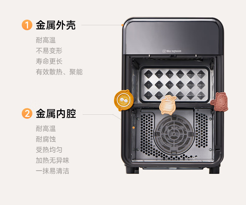 Westinghouse Double-Layer Air Fryer, All-Metal Cavity, 14L Extra Large Capacity, Electric Oven with Upper And Lower Heating Sources, Multifunctional Electric Roasting Oven, WKZ050 10