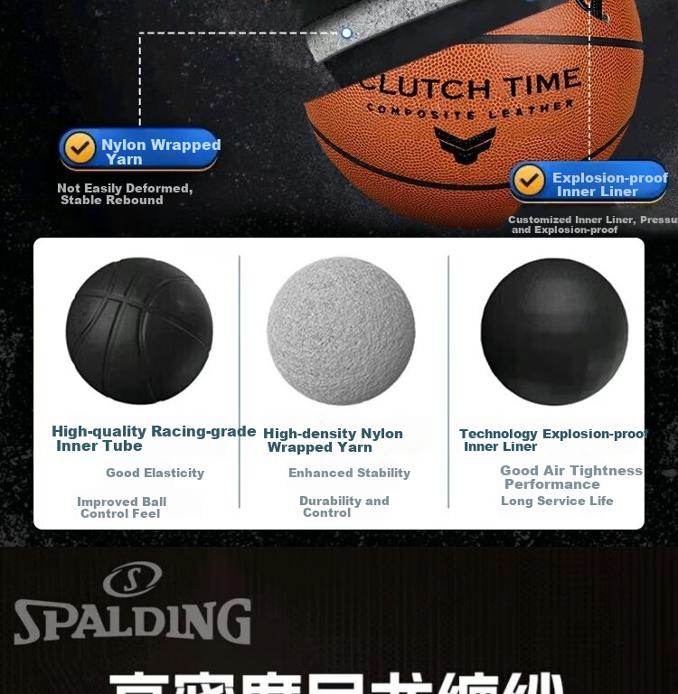 SPALDING Basketball, Size 7, Standard PU Material, Non-Slip And Wear-Resistant, Suitable for Indoor And Outdoor Use, Adult Basketball, 77-780Y 8