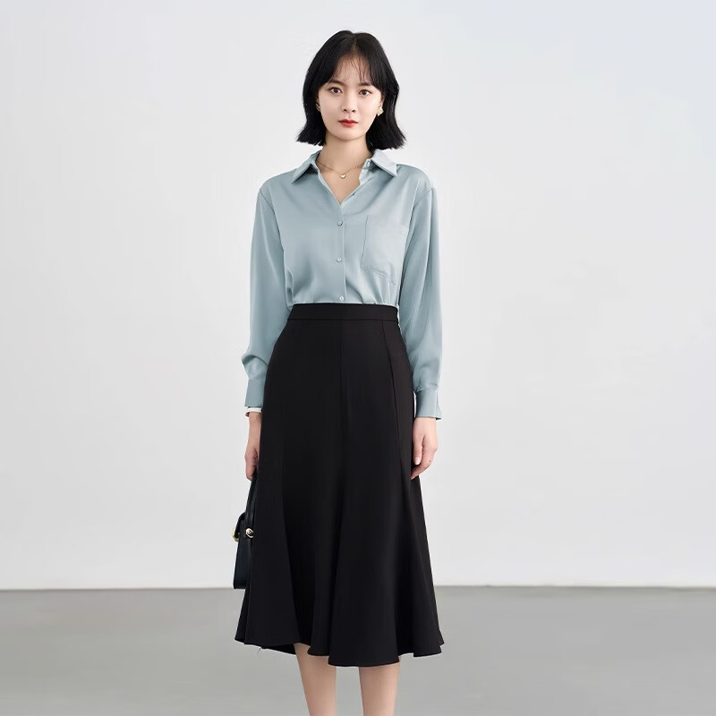 Bodexiaojie Black Suit Skirt for Women, Interview Commute Fishtail Skirt Formal A-Line Midi Skirt, Petite Bodycon Skirt