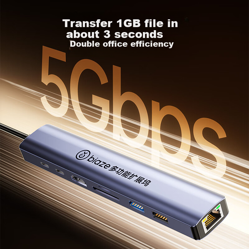 BIAZE ZH367-8-портовый док-адаптер Type-C, кард-ридер, сетевой порт Ethernet RJ45, HDMI 4K, PD зарядка