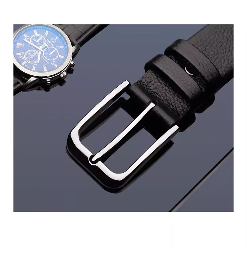 Huili Men's Belt, Top-Grain Leather, Pin Buckle, Pure Cowhide, Fashionable Versatile, Youth Light Genuine Leather Waist Belt 5