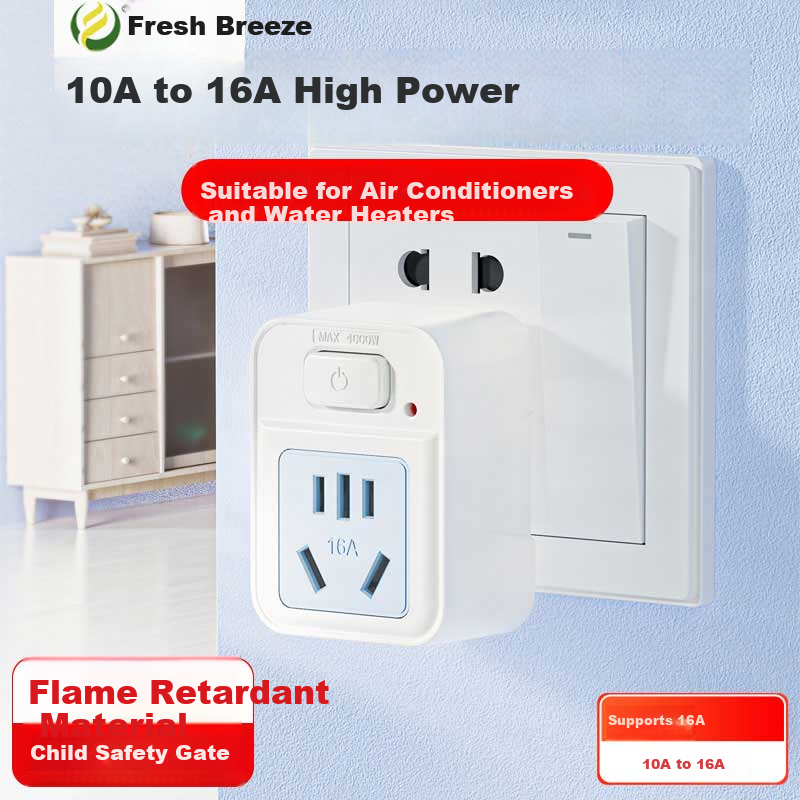 Kyfen Air Conditioner And Water Heater Power Conversion Plug, High Power 16A Large Plug, Wireless/wired with Switch/Integrated Copper Strip/Fire-Resistant Material/Indicator Light Design, 10A to 16A Conversio