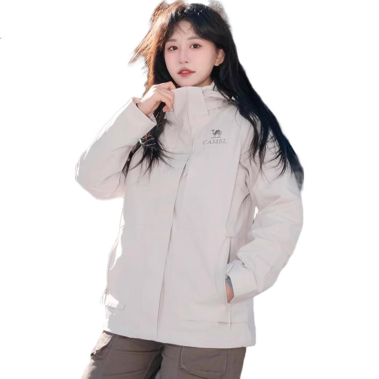 CAMEL Goose down Three-In Waterproof Thickened Mountaineering Jacket A70723 Phantom Black, Women's XL