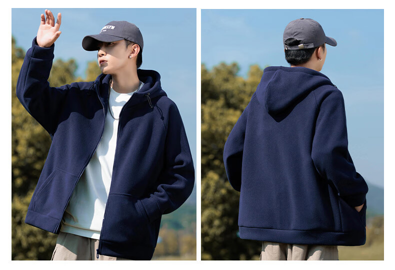 EASTERN CAMEL Fleece Jacket for Men, Spring And Autumn Warm Thickened Cardigan Sweatshirt, Fleece Coat Cotton Padded Jacket Men's Outerwear 15