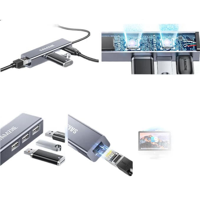 USB-хаб SAMZHE UWH14-S с портом Ethernet RJ45, 3 порта USB 2.0, 100 Мбит/с, для ноутбуков и настольных компьютеров