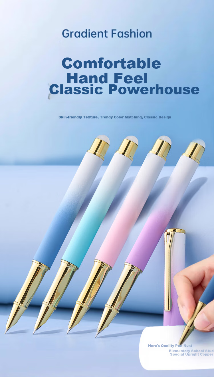 HERO Fountain Pen P302 Erasable, Third Grade Posture Correction Elementary School Student Handwriting Practice Daily Writing Ink Pen, Peach Pink, Dark Nib (With 20 Free Ink Cartridges And Pen Care Tool) 1