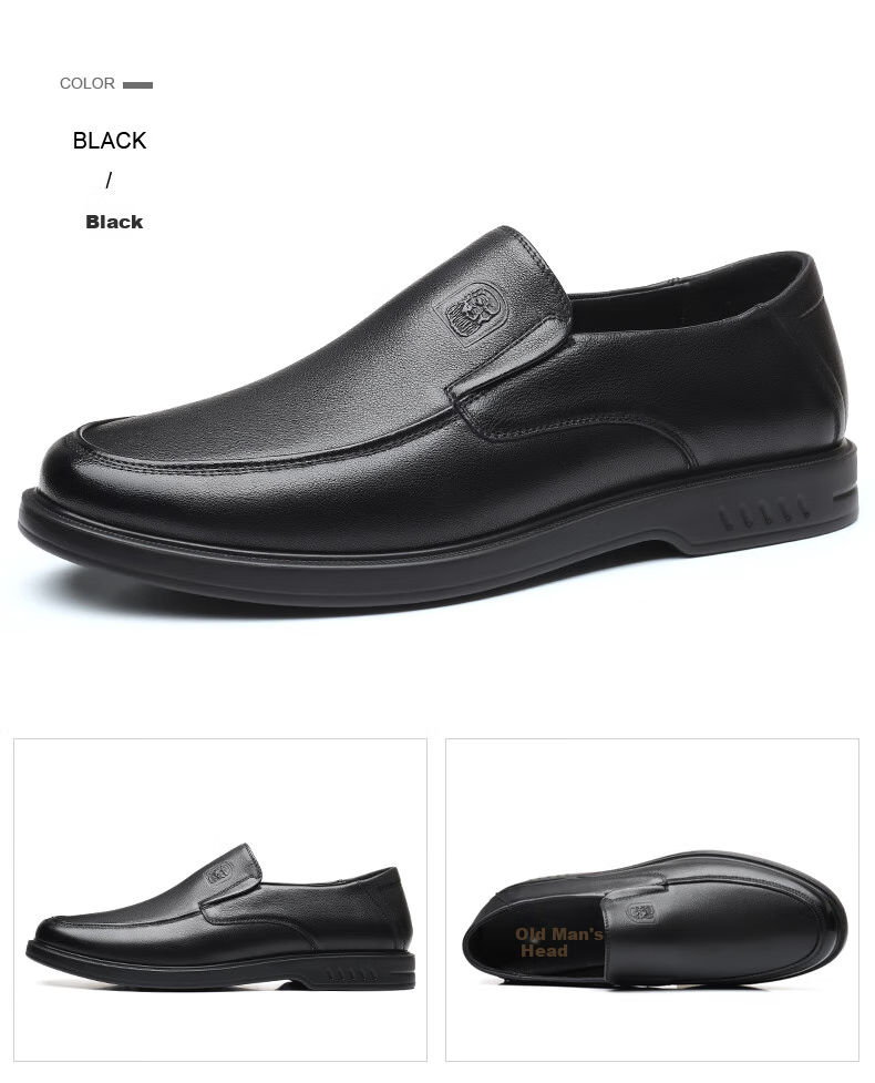 LAORENTOU Men's Leather Shoes, Business Comfortable Slip-On Shoes, Soft-Soled Driving Shoes, Lightweight Dad Soft Leather Shoes, A90194, Black, Size 40 19