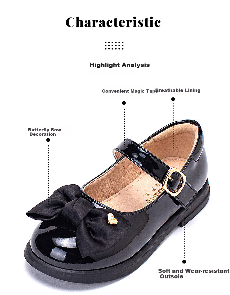 Follow Me Girls' Leather Shoes, Black Soft-Soled Princess Shoes, Children's Fashionable School Hostage Performance Flats, Patent Black, Size 31 3