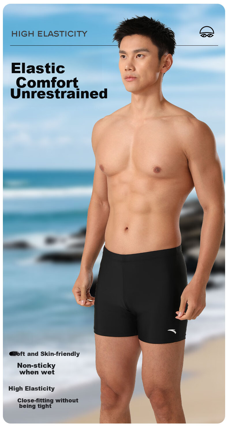 ANTA Men's Swim Trunks Swimming Set with Nearsighted Swimming Goggles And Swim Cap, Flat-Angle Swim Shorts Three-Piece Set Men's Sports Equipment Black 3XL 2
