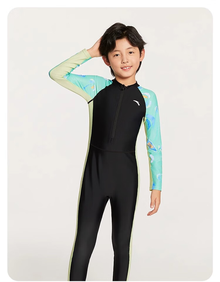 ANTA Kids Boys 2025 New Long Sleeve One-Piece Swimsuit Youth Children's Beach Sun Protection Quick-Dry Swimwear 8