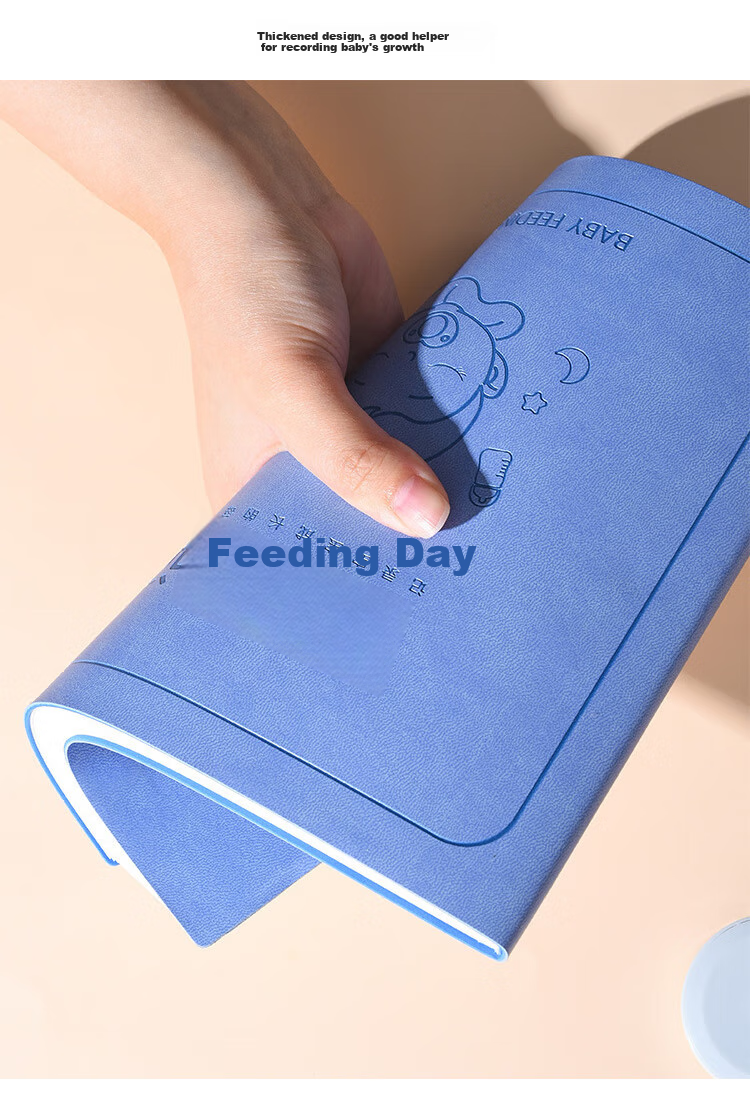 Jiamo Feeding Diary, Square Soft Leather Notebook, Baby Growth Record Book, Children's Journal, Newborn Infant Lifestyle And Feeding Record, Breastfeeding And Formula Feeding, Blue Single Book 6