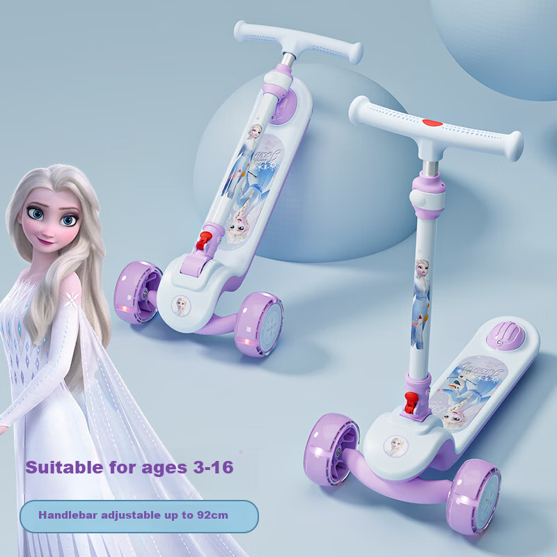 Disney Children's Scooter, Kids' Gift for Ages 3-6 Girls, Big Kids Flashing Roller Skate, Elsa Princess Scooter 1