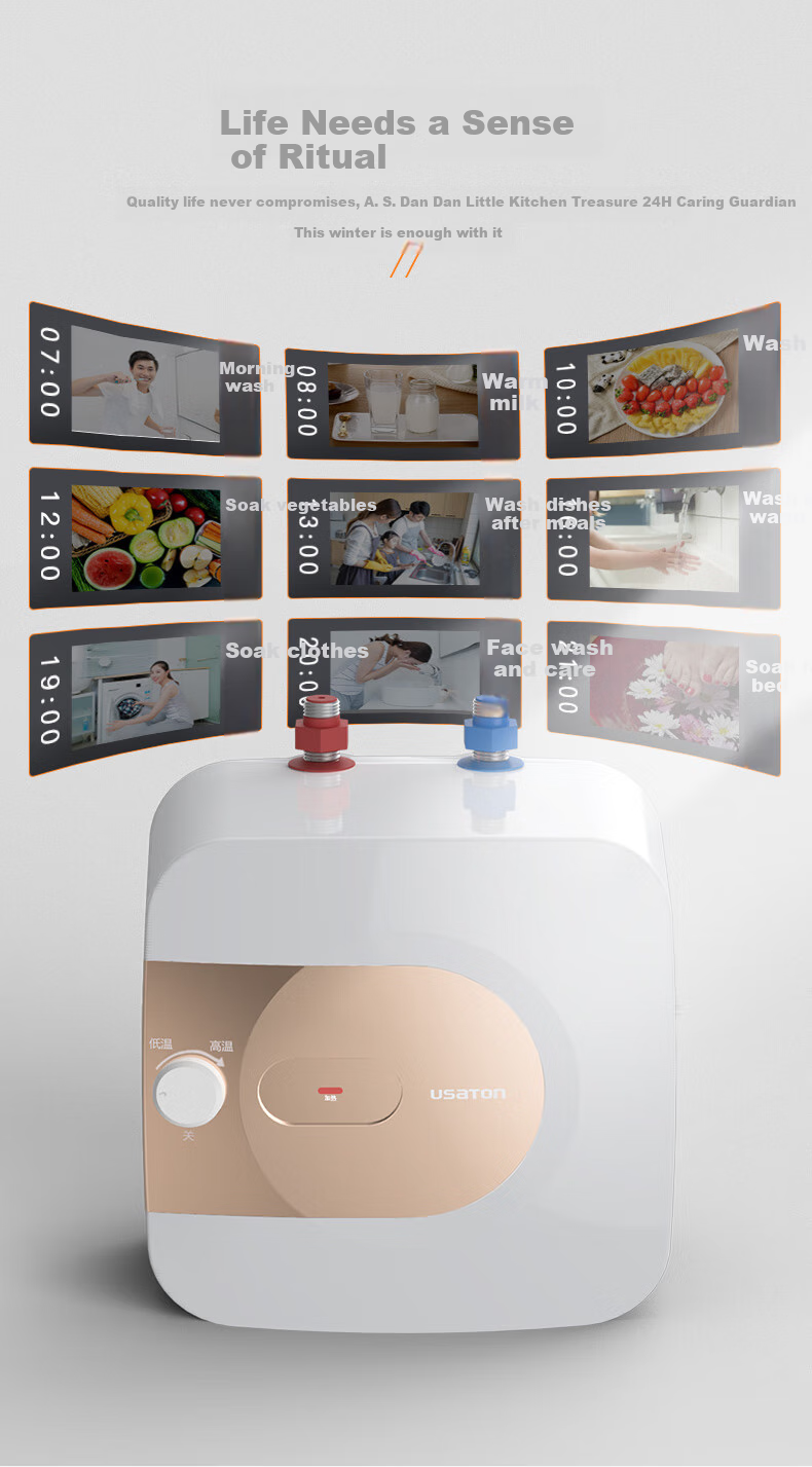 USATON 6.6L Mini Kitchen Treasure, Rapid Heating Kitchen Water Storage Electric Water Heater, Mini First-Class Energy Efficiency, 1500W, Top Outlet, KX66-6J15S 6