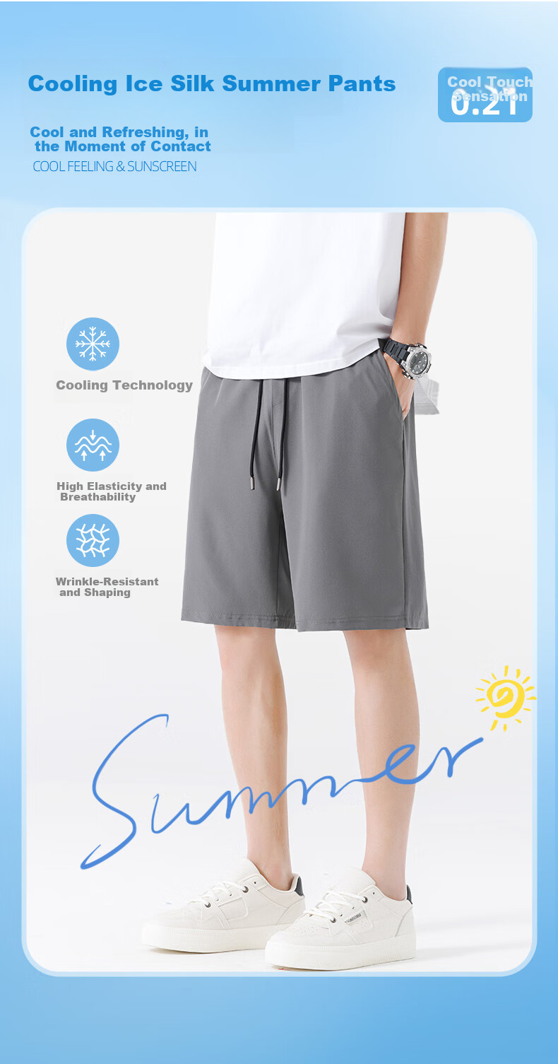 Baleno Men's Shorts, Summer Ice Silk Breathable Quick-Dry Five-Point Shorts, Outdoor Loose-Fitting Sports Fitness Wear, Men's Large Shorts 2