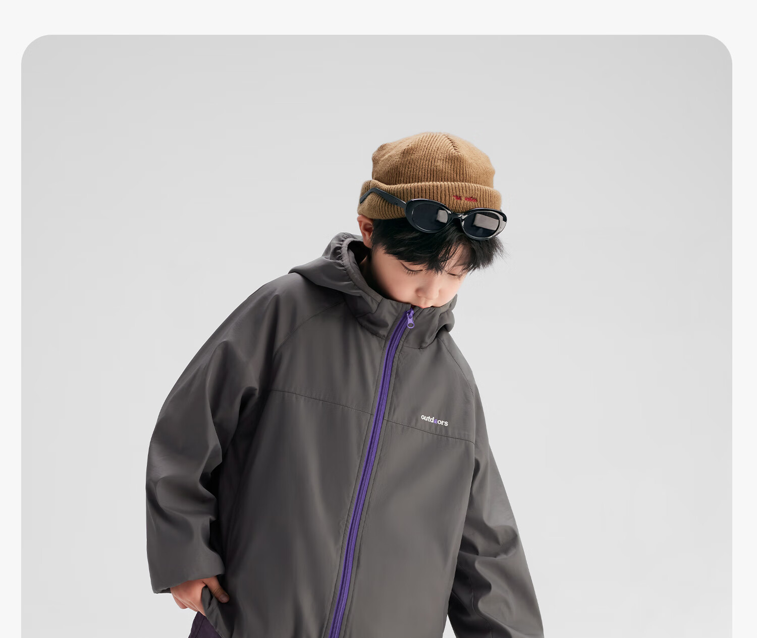 Zuoxi Boys' Fleece-Lined Jacket, 2026 New Children's Softshell Outerwear, Fleece Integrated Top, Gray, Size 160 51