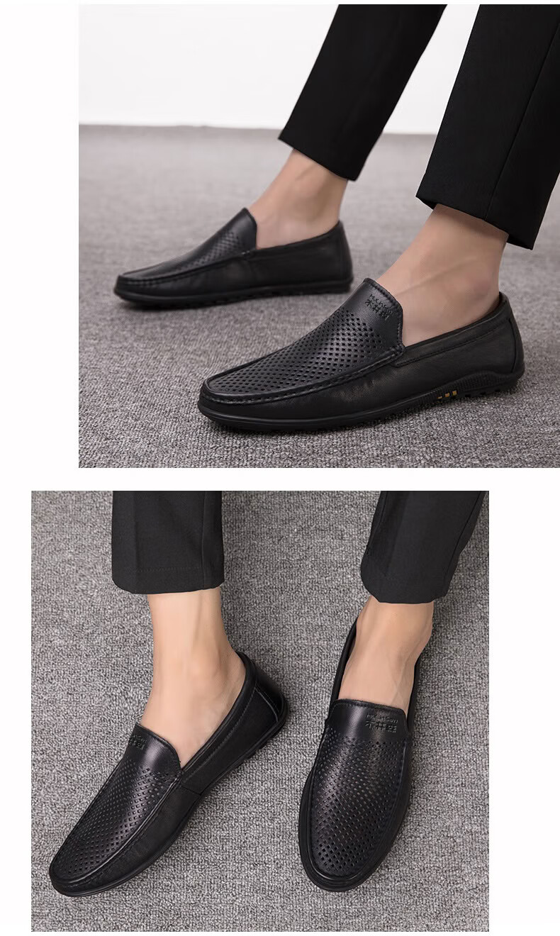 Mulinsen Men's Shoes, Top-Grain Leather, Hollow Breathable Casual Shoes, Slip-On Soft-Soled Loafers, 19591s 7