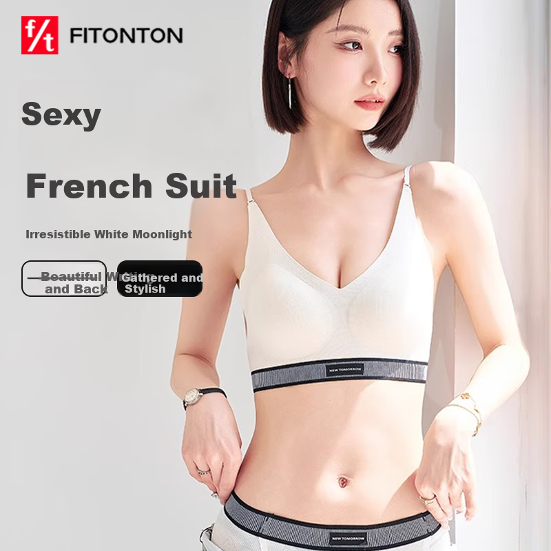 FitonTon Women's Push-Up Bra, Side Support, Anti-Sagging, Beautiful Back Design, Wireless Bra, Thin Style, Sexy Bra And Panty Set