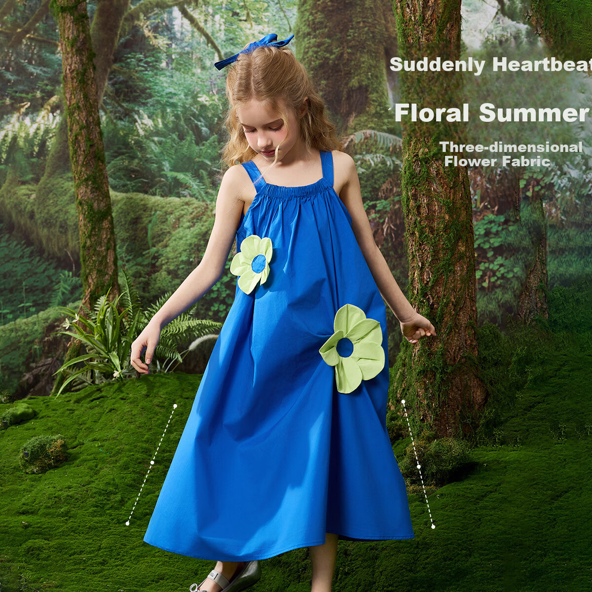 ASK JUNIOR Children's Pure Cotton Dress, Summer Spaghetti Strap Dress with Flowers, Girls' Vacation Style Long Dress, Princess Dress 4