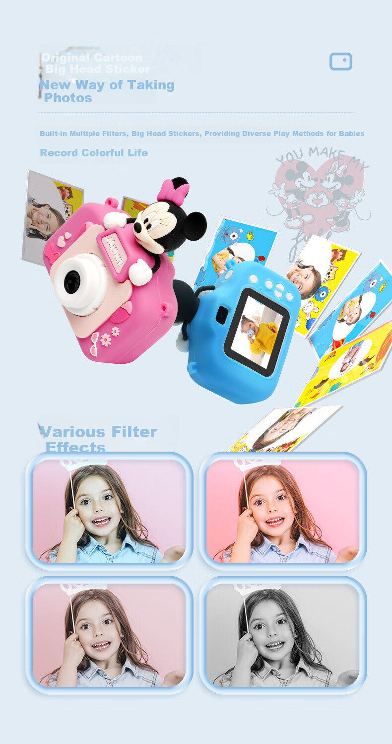 Disney Children's Digital Camera, Compact Camera for Students, Portable Handheld Camera for Photography, Travel, Boys And Girls Toys, Birthday Children's Gift Box, Mickey Mouse 6