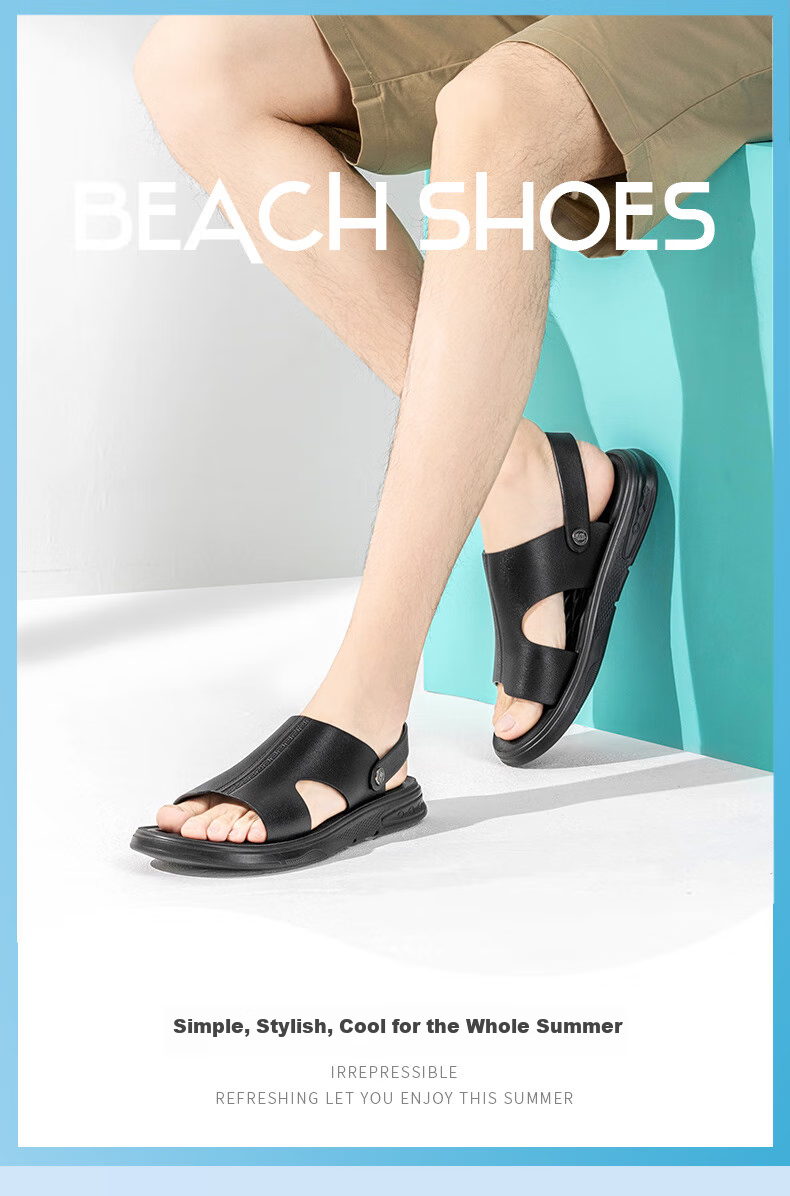 LAORENTOU Men's Summer Leather Breathable Beach Sandals Dual-use Casual Slippers LT11110 Black Size 39 2