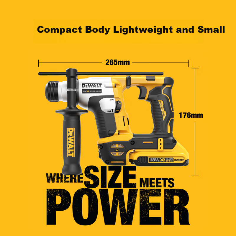 DEWALT 20V Lithium-Ion Brushless 16mm Ultra-Compact Rotary Hammer Kit, DCH172N-A9