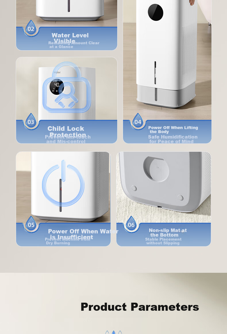 Haier Humidifier for Home Use, Non-Water Mist Evaporative Type, Recommended for Bedroom, Baby, Office, Negative Ion Purification, Air Purifying, Large Capacity, Smart Timer, UV Sterilization, Floor-Standing Humidifier 17