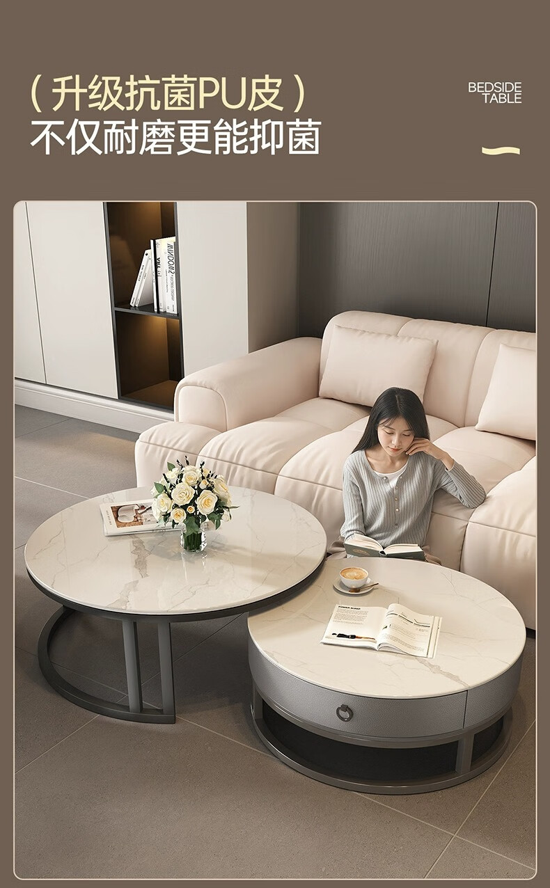 Qianxihuafu Coffee Table, Living Room Luxury High-End Feel, 2026 New Model, Rock Slab Coffee Table, Small Apartment Home Use, Gray 60cm, White 80cm, White 11