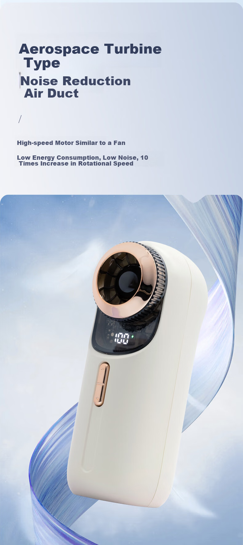 HOMBORSY Wind Treasure Small Handheld Fan Portable Mini Turbine Electric Fan Stepless Speed Adjustment High-Speed Energy-Saving Rechargeable Compact Personal Handheld Quiet Fan for Women F96 Ivory White 13