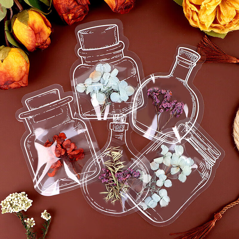 E-Mugu Transparent Dried Flower Bookmarks 20 Sheets Birthday Gift DIY Craft Kit Specimens PVC Laminated Plant Leaves Pressed Petals Glass Wood Frame Tools Hand-Painted