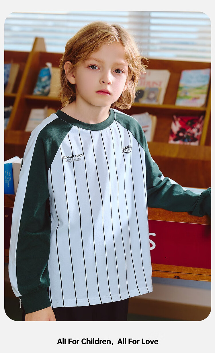 ASK JUNIOR [Pure Cotton] Children's Sports Drop-Shoulder Long-Sleeve T-Shirt, Autumn Inner Layer Pullover, Boys' Youth Wear 2