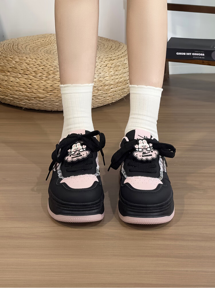 Huili Blue And Pink Sweet Girl Sneakers for Women, New Fashion Versatile Student Platform Korean-Style Casual Shoes, Black And Pink, Size 35 19