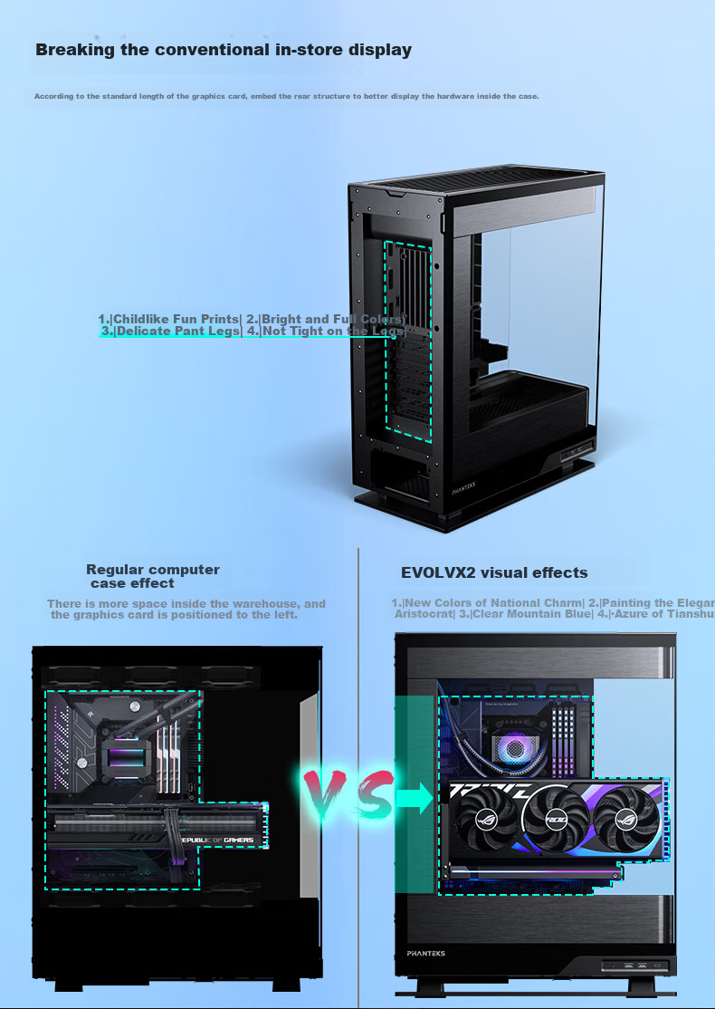 PHANTEKS EVOLV X2 Black Desktop Water-Cooled Computer Case with Panoramic View (20G Type-C, 360mm Radiator Support, Cable Management, Brushed Aluminum, 5090) 7