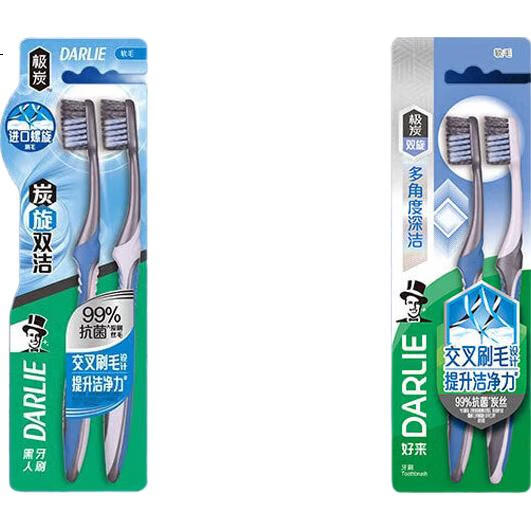 Зубная щетка DARLIE Charcoal Dual Clean, мягкая щетина, угольное волокно, 4 шт.